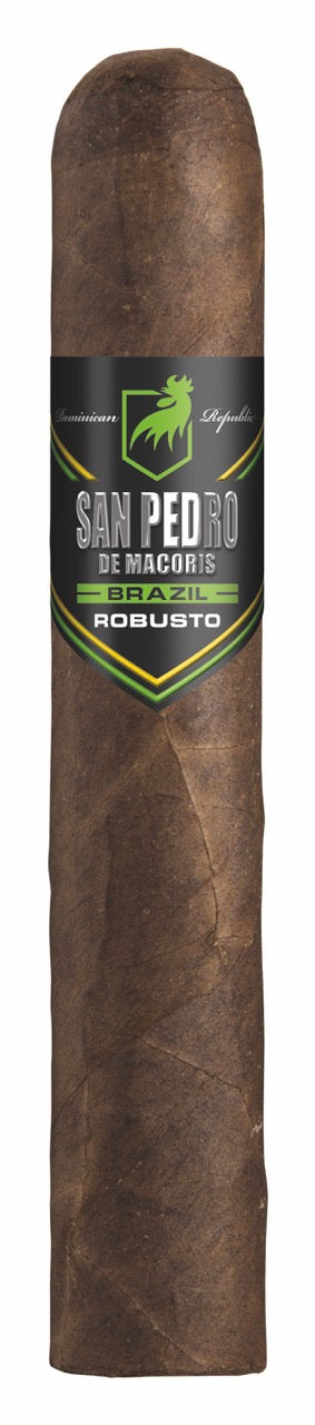 Einzelne San Pedro de Macoris Brazil Robusto Zigarre, fein verarbeitet, mittleres Robusto-Format, samtig-braunes Deckblatt.