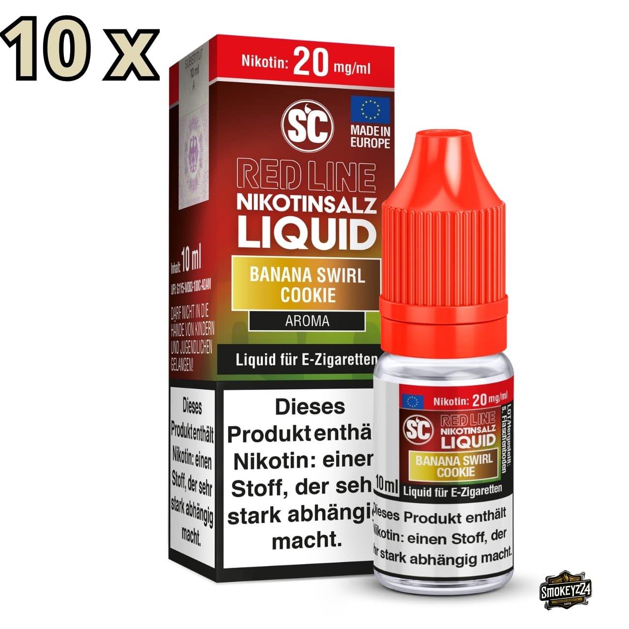 SC Red Line Banana Swirl Cookie 20mg - 10x Sparpaket, Flasche mit Verpackung (Banane-Cookie-Ice)