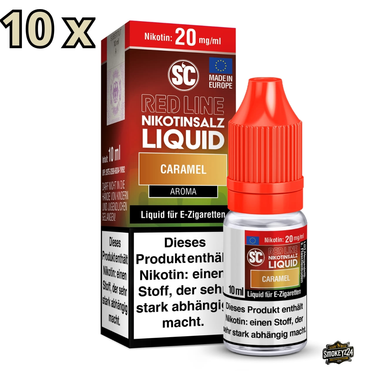 SC Red Line Caramel 20mg Nikotinsalz Liquid 10x Sparpaket - Flasche mit Verpackung