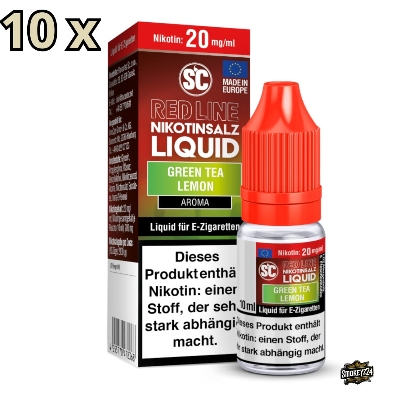 SC Red Line Green Tea Lemon 20mg - 10er Sparpaket Nikotinsalz Liquid, Flasche mit Verpackung