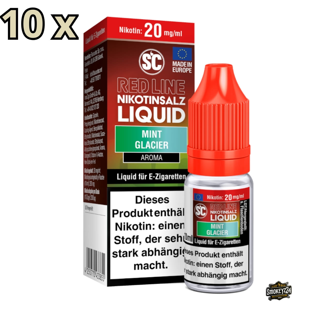 SC Red Line Mint Glacier 20mg - 10x Sparpaket Nikotinsalz Liquid, Flasche mit Verpackung