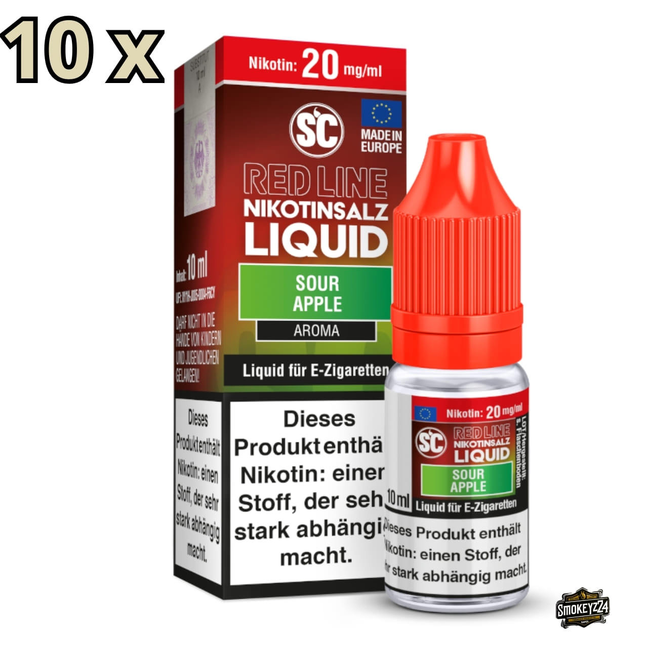 SC Red Line Sour Apple 20mg Nikotinsalz Liquid - 10x Sparpaket (Flasche + Verpackung)