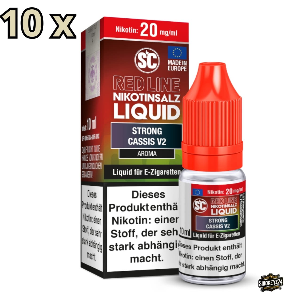 SC Red Line Strong Cassis V2 20mg Nikotinsalz Liquid - 10er Sparpaket (10x10ml) mit Cassis-Beeren-Geschmack