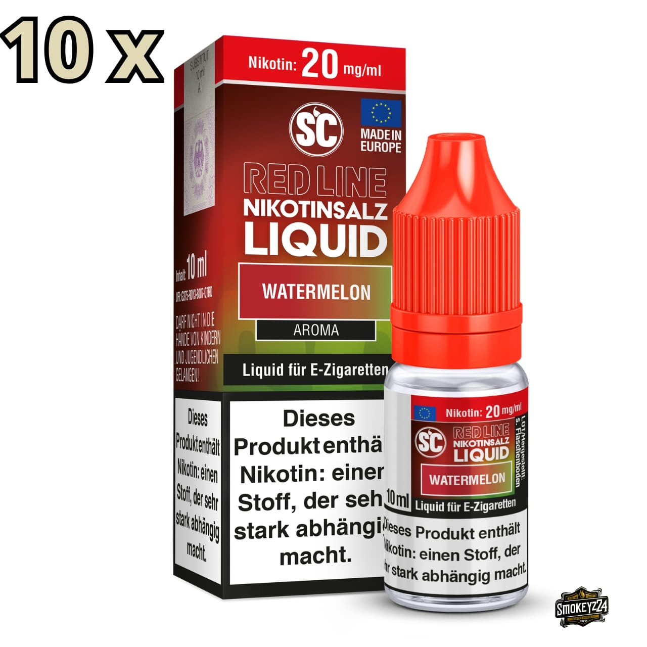 SC Red Line Watermelon 20mg Nikotinsalz Liquid - 10x Sparpaket, Flasche mit Verpackung