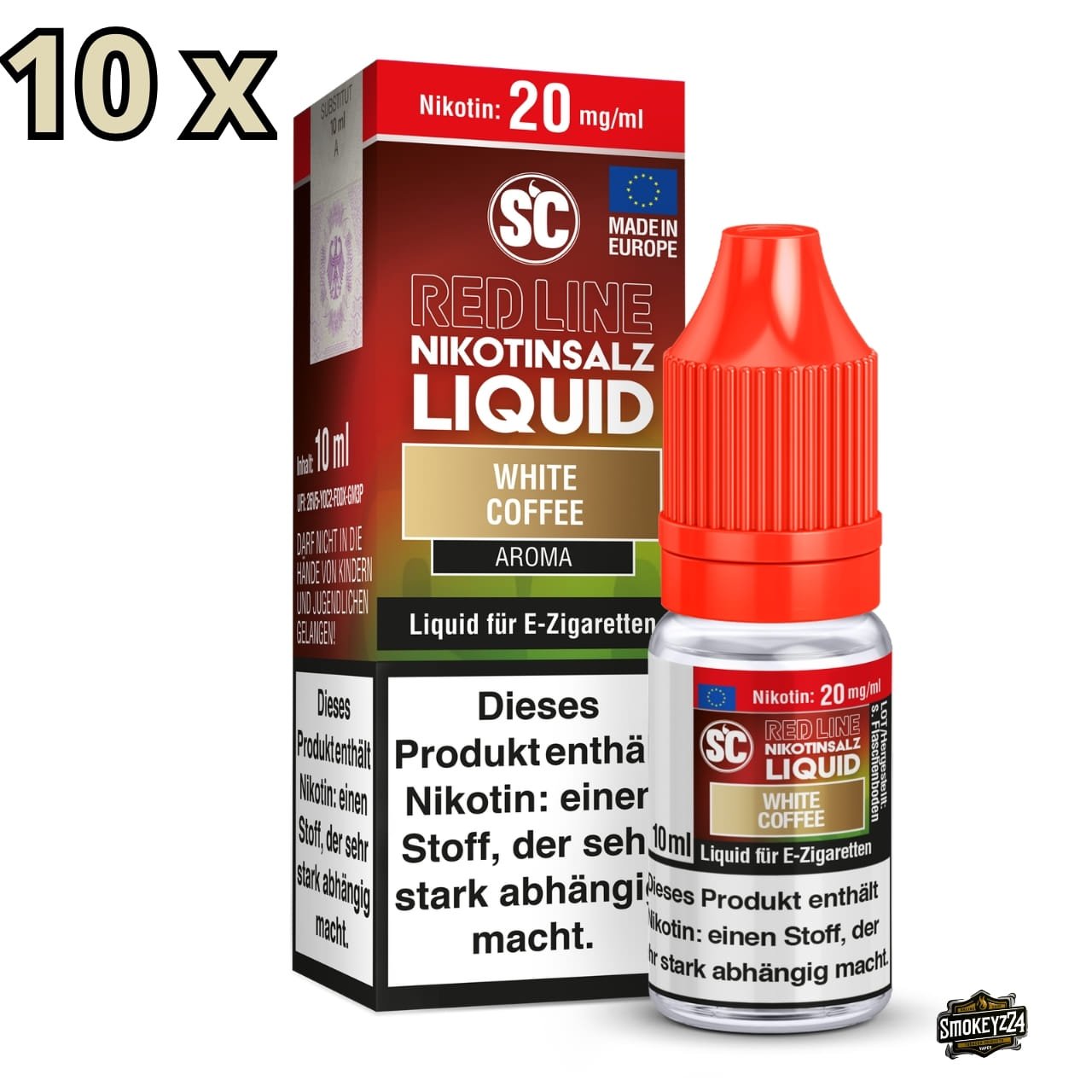 SC Red Line White Coffee 20mg Nikotinsalz Liquid als 10er Sparpaket - 10 ml Flaschen mit White-Coffee-Aroma