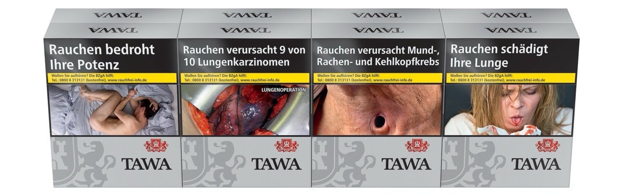 TAWA Silver Zigaretten XL Stange 8x23 - Vorratskarton mit Schachteln, Frontansicht