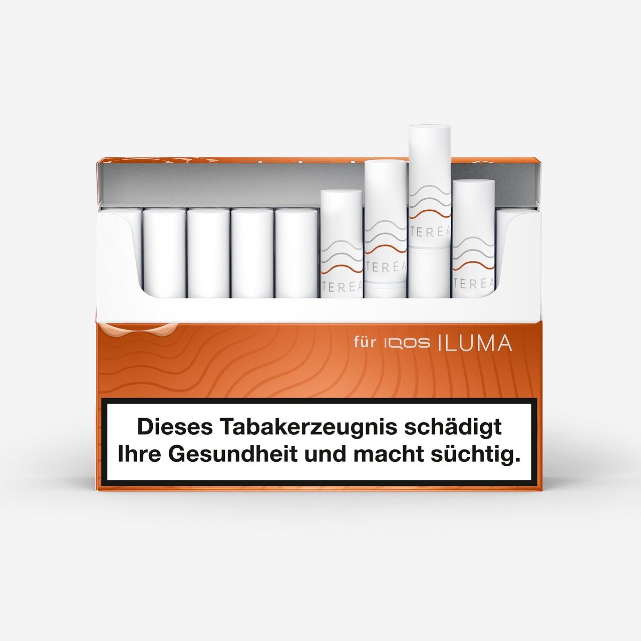 TEREA Amber – geöffnete Tabakstick-Schachtel mit sichtbarem Inhalt