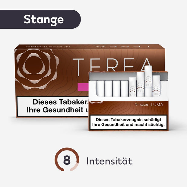 TEREA Bronze Tabaksticks – Stange mit geöffneter Schachtel und Intensitätsanzeige