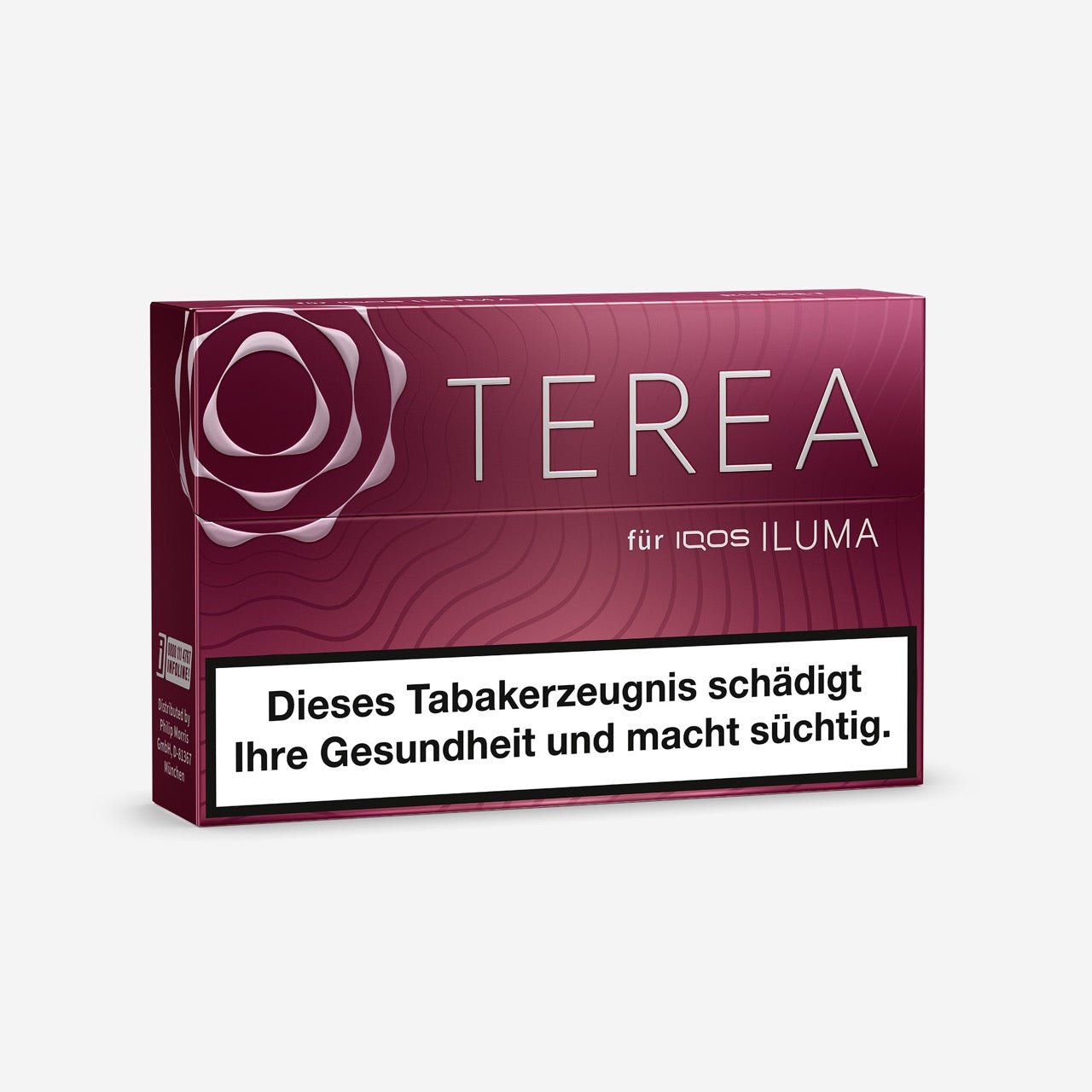 TEREA Russet – geschlossene Schachtel leicht seitlich dargestellt mit Tabakdesign