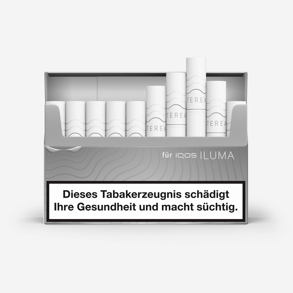 TEREA Silver – geöffnete Packung mit sichtbaren milden Tabaksticks