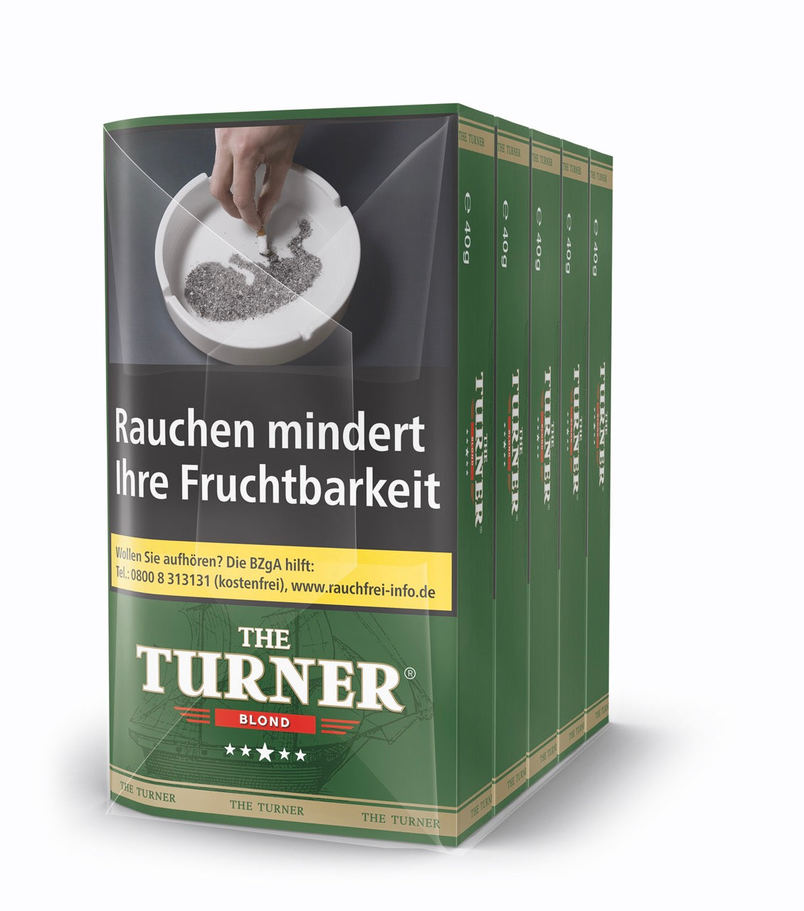 The Turner Blond Drehtabak 5x40g Pouches – Mild-aromatischer Feinschnitt aus Virginia-Tabaken im Vorratspack