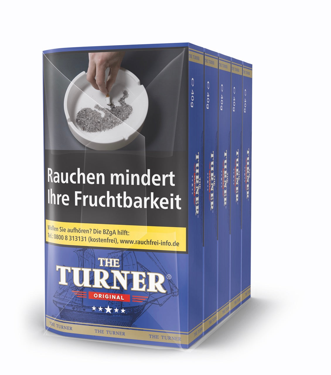 The Turner Original Drehtabak – 5x40g Pouches Gebinde mit Halfzware-Mischung aus Virginia- und Kentucky-Tabaken