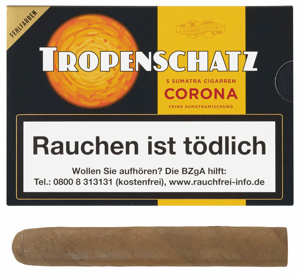 Tropenschatz Sumatra 421F – Zigarrenschachtel mit heller Sumatra-Zigarre davor
