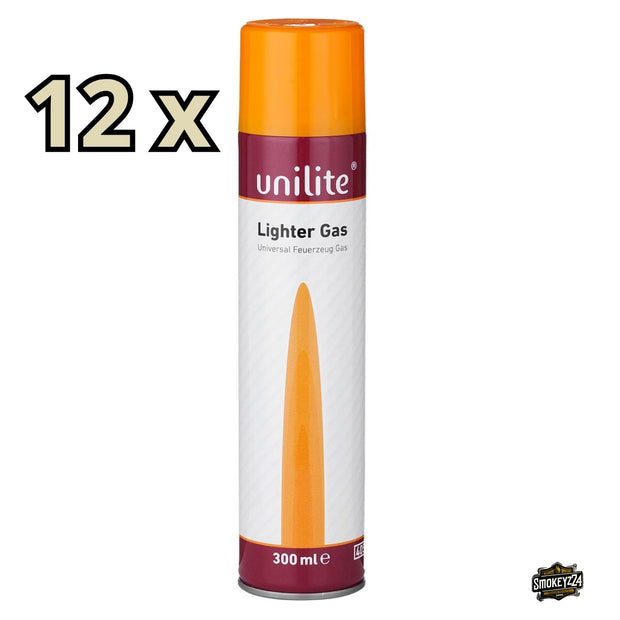 Unilite Feuerzeuggas 12x300 ml Sparpaket, Flasche mit 12x Hinweis