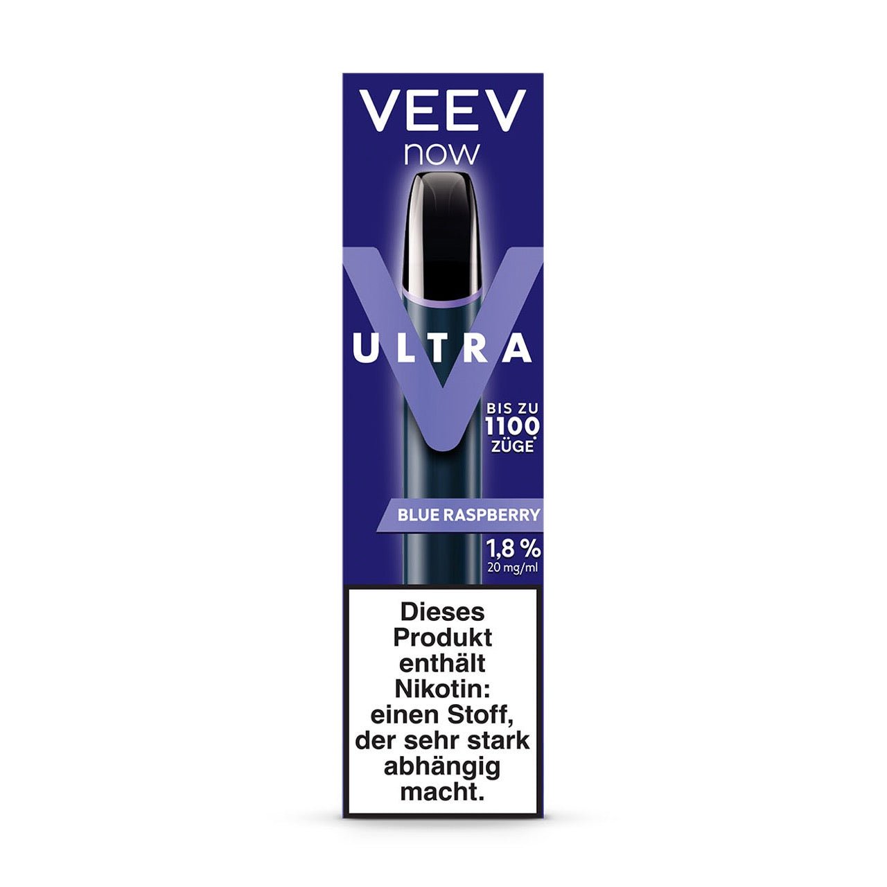VEEV NOW ULTRA Blue Raspberry Einweg Vape – Verpackung von vorne mit Design und Aroma-Hinweis