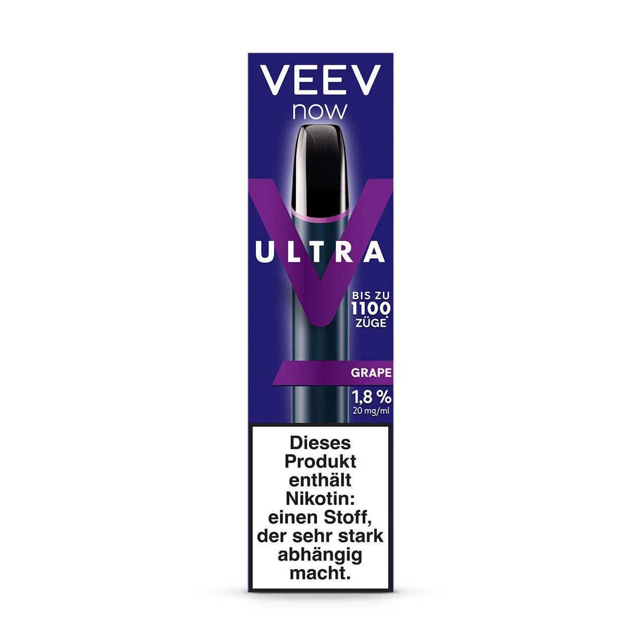 VEEV NOW ULTRA Grape Einweg Vape – Verpackung mit auffälligem Design und Trauben-Aromahinweis