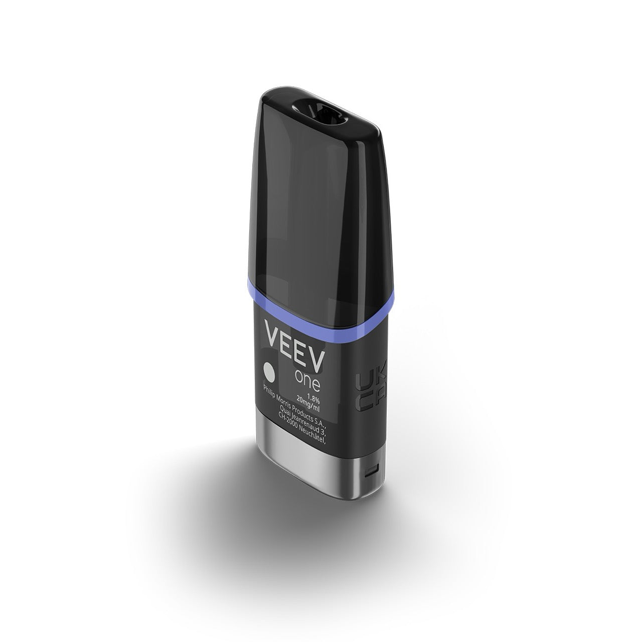 Einzelner VEEV ONE Pod Blue Raspberry – transparent mit lila Farbkodierung