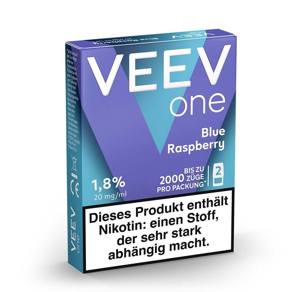 VEEV ONE Pods Blue Raspberry – Seitenansicht mit Pod-Abbildung