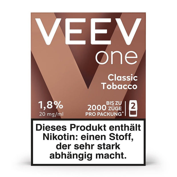 VEEV ONE Pods Classic Tobacco – Verpackung mit Tabakdesign und Nikotinangabe
