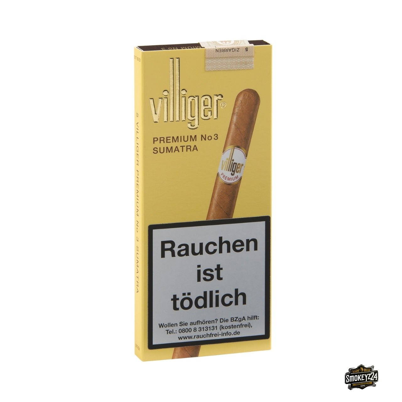 Schachtel Villiger Premium No. 3 Sumatra – 5 Stk., Frontansicht im Alu-Fresh-Pack
