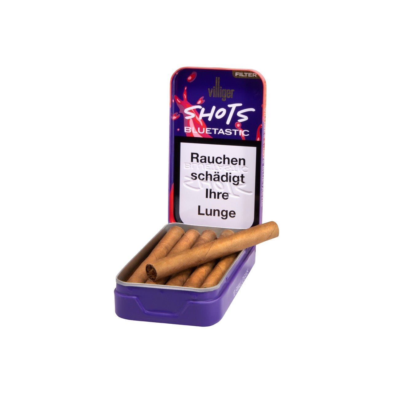 Villiger Shots Bluetastic – Metalletui offen, 10 Cigarillos mit Blaubeer-Aroma
