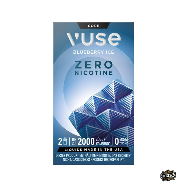 Vuse Blueberry Ice Zero 0 mg – Front der 2er-Packung, nikotinfrei, bis zu 2000 Züge pro Packung