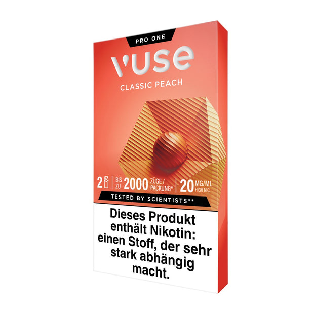 Vuse Pods Classic Peach Packung seitlich von links