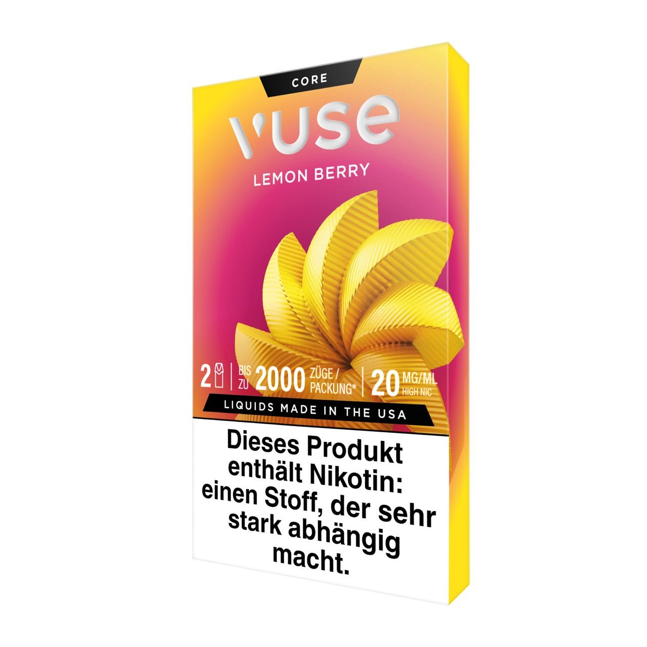 Vuse Pods Lemon Berry 20mg neues Design 2024, Zitrus Beeren, Packung seitlich links, Smokeyz24.de