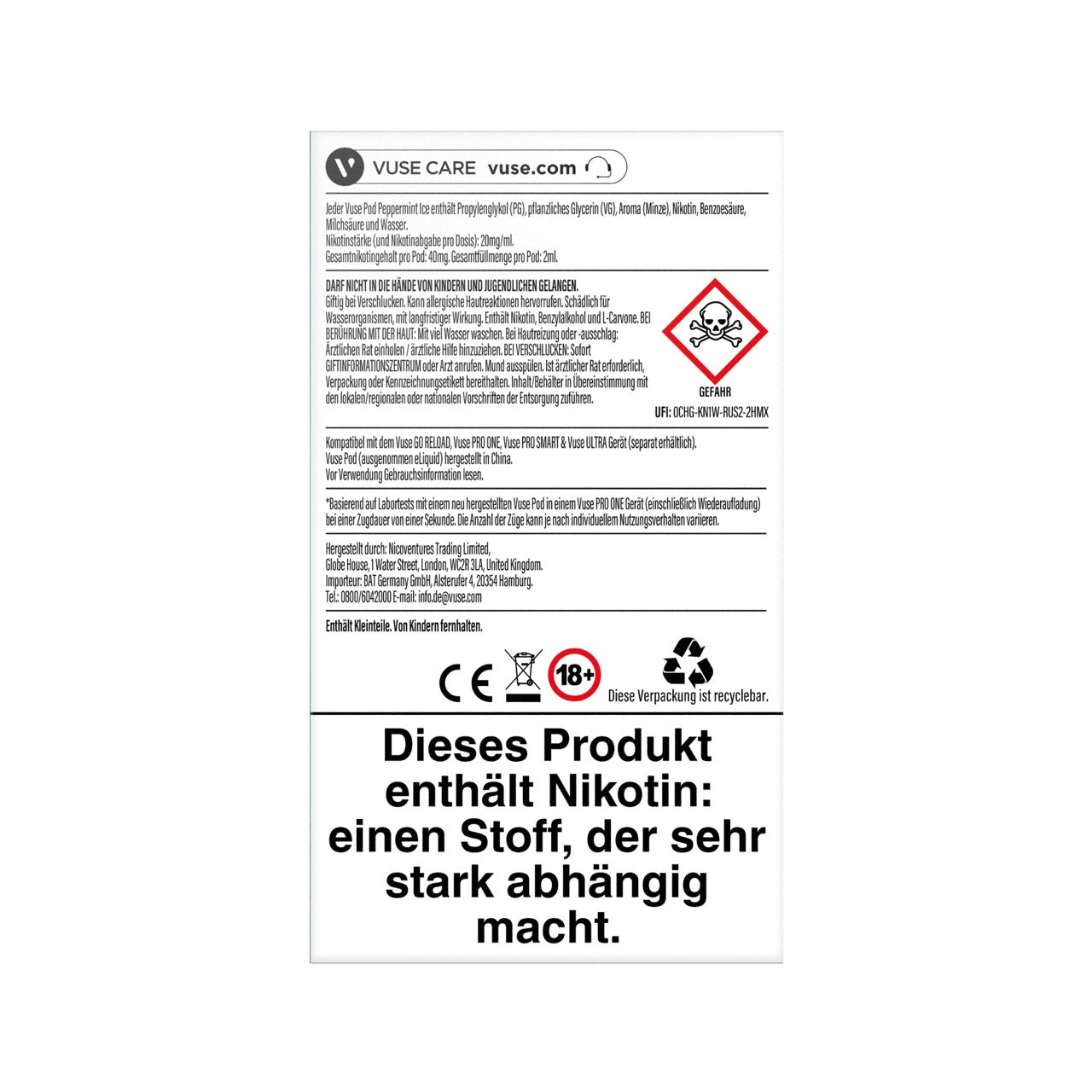 Vuse Pods Peppermint Ice 20mg neues Design 2024, Pfefferminze, Packung Rückseite, Smokeyz24.de