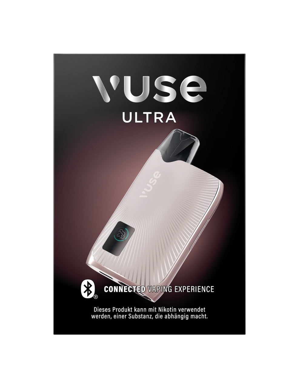 Vuse Ultra Device Pearl Rose – Frontalansicht der Verpackung mit E-Zigarette