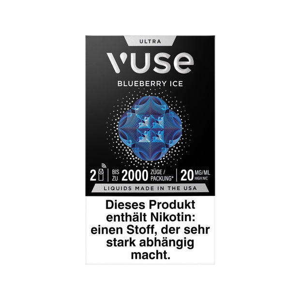 Vuse Ultra Pods Blueberry Ice 2er Pack, Packung frontal, Blaubeereis Aroma