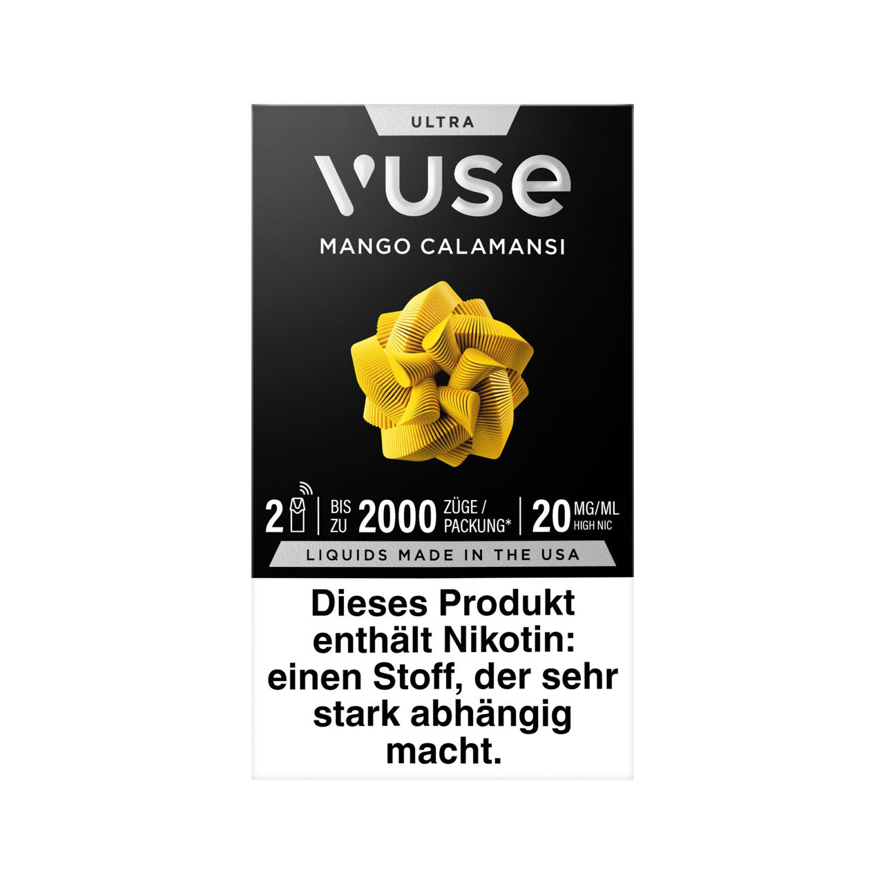 Vuse Ultra Pods Mango Calamansi 2er Pack, Vorderseite, tropischer Mango-Calamansi-Geschmack