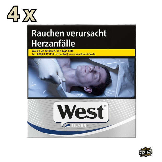 West Silver Zigaretten 4x40 Stück Schachtel frontal