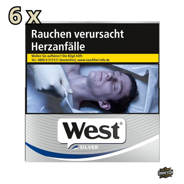 West Silver Zigaretten 6x50 Stück Schachtel frontal