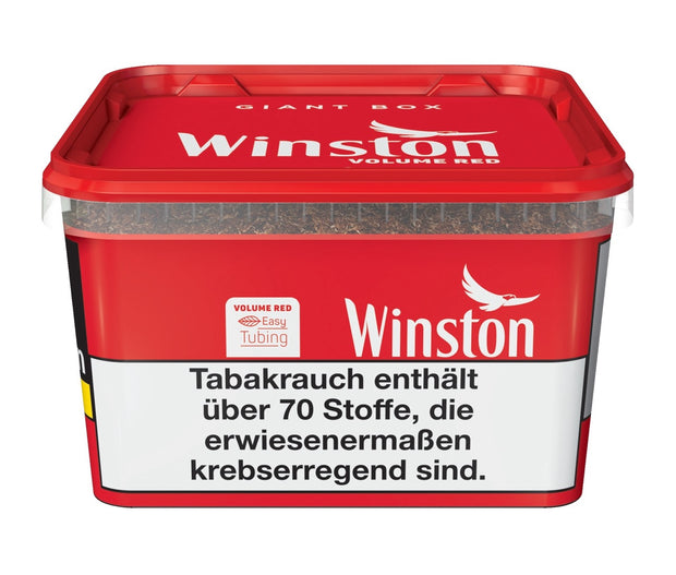 Winston Volume Red 155g Giant Box, frontal fotografiert im klassischen Rot, extragroße Verpackung für Volumentabak