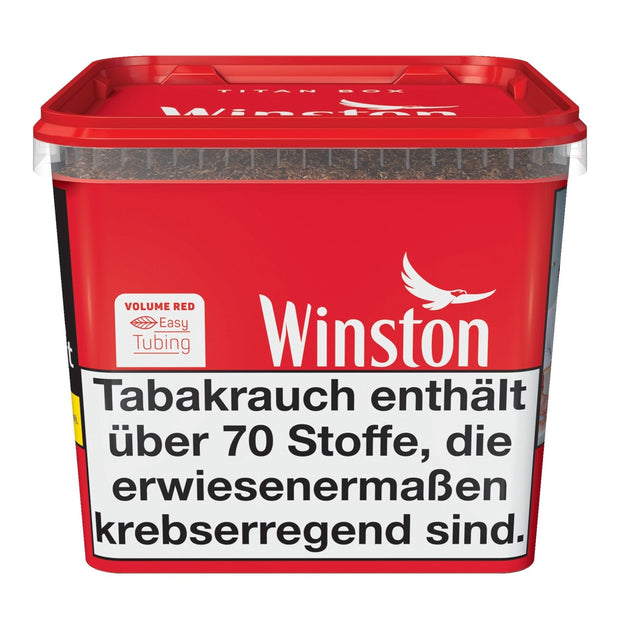 Winston Volume Red 250g Titan Box, frontal fotografiert, größte Winston-Volumentabak-Box im roten Design