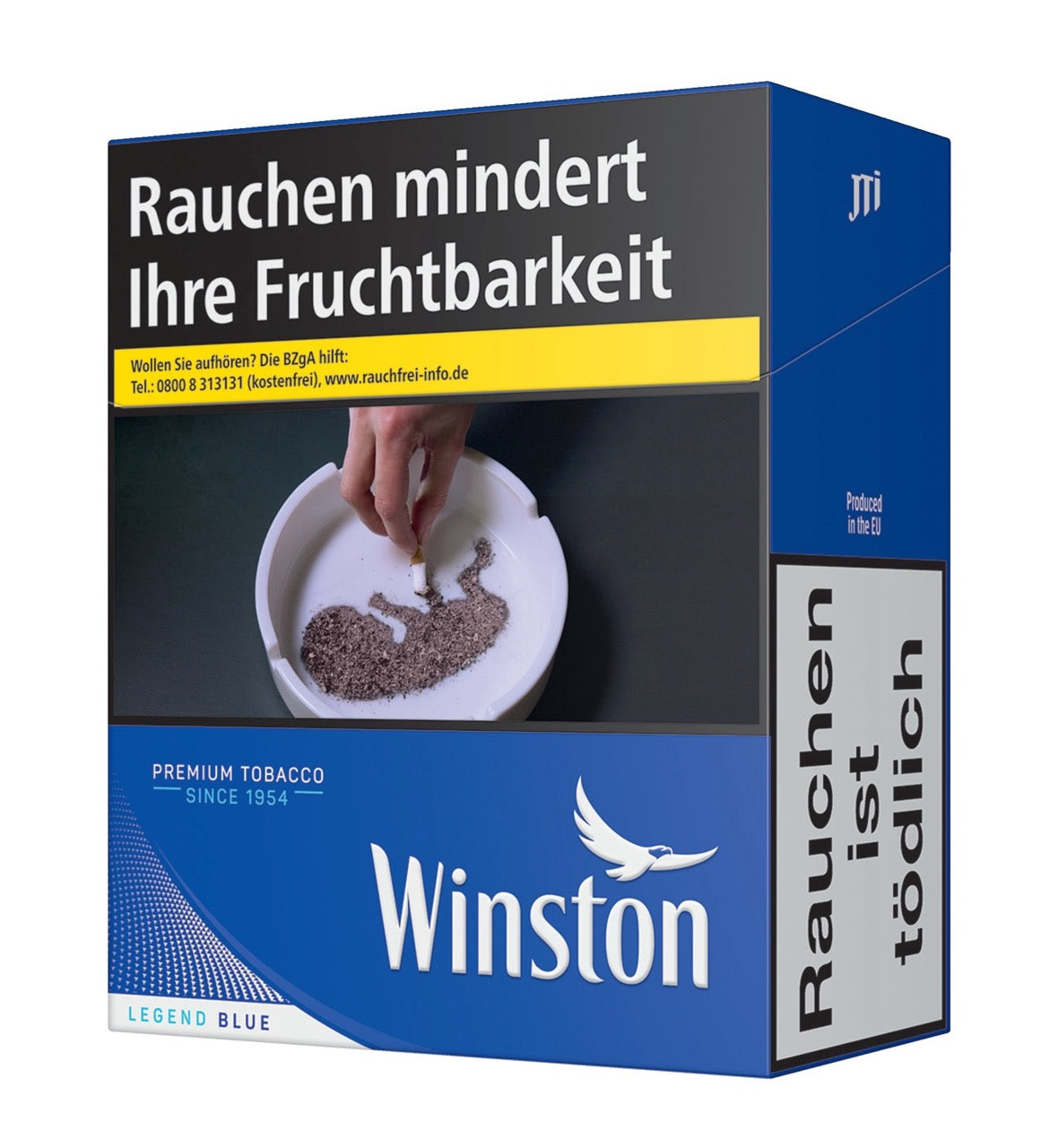 Winston Blue Zigarettenschachtel leicht seitlich fotografiert, blau, 41 Stück
