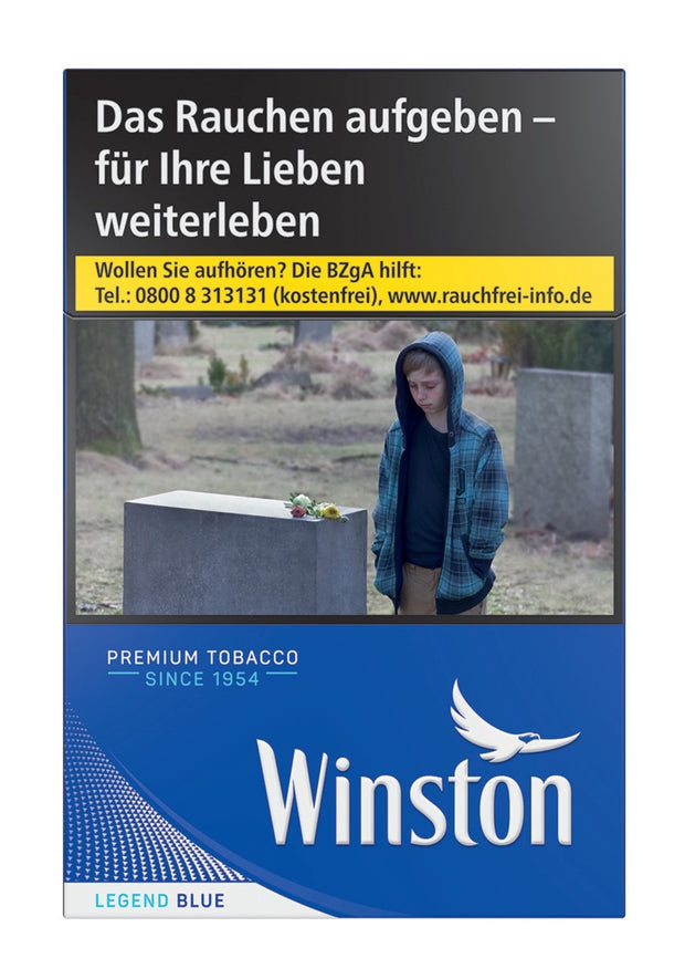 Schachtel Winston Blue Zigaretten einzeln frontal, blaues Design, 20 Stück