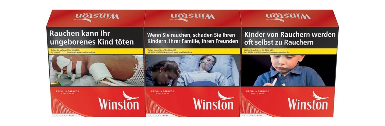 Winston Red Zigaretten Stange mit 3x58 Stück, Vorratspackung, frontal fotografiert