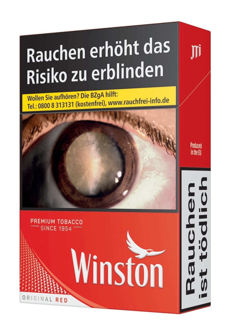 Winston Red Zigarettenschachtel, leicht seitlich fotografiert, 20 Stück