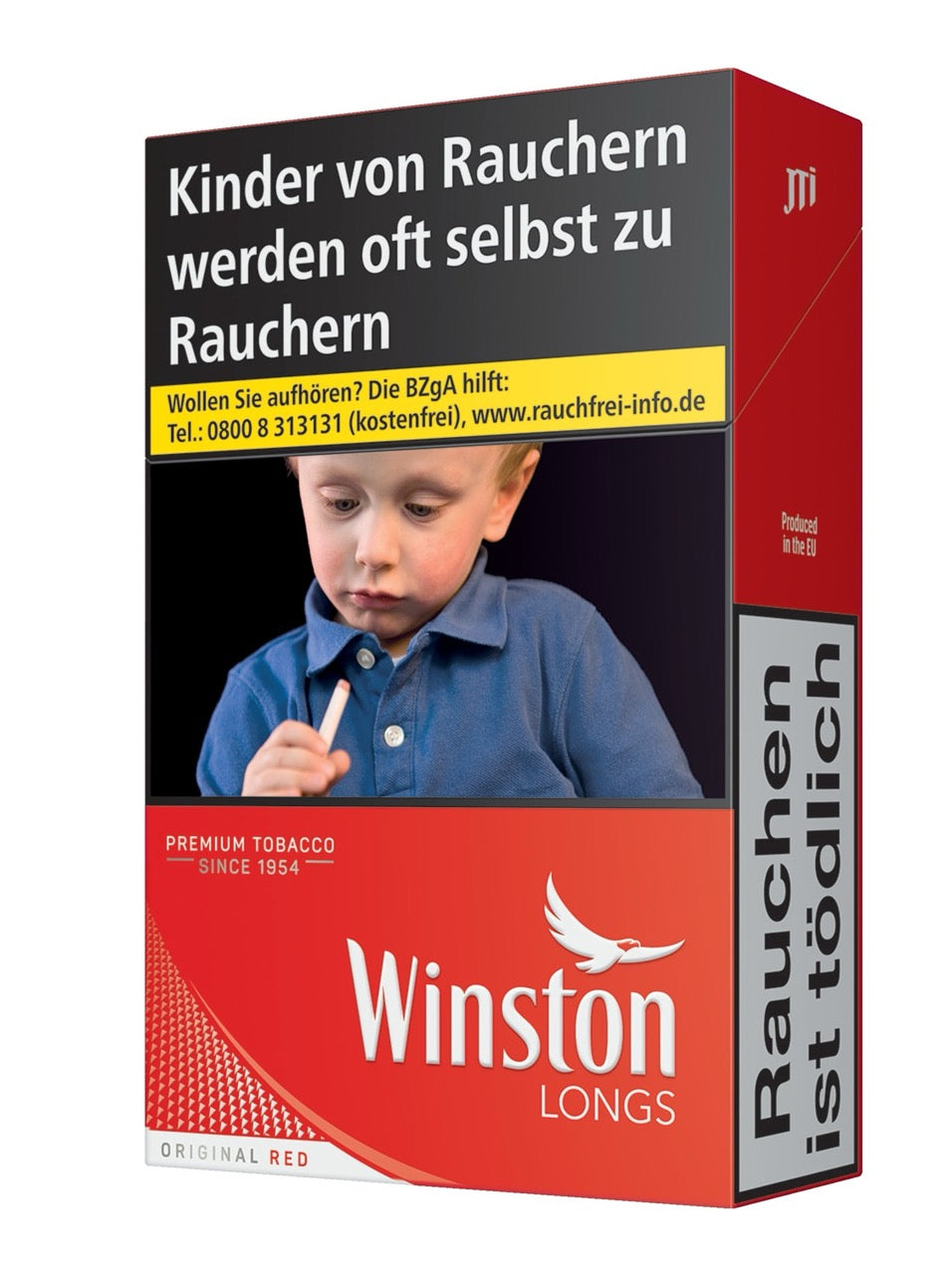 Winston Red Long Zigarettenschachtel, leicht seitlich, 100er Format, rot