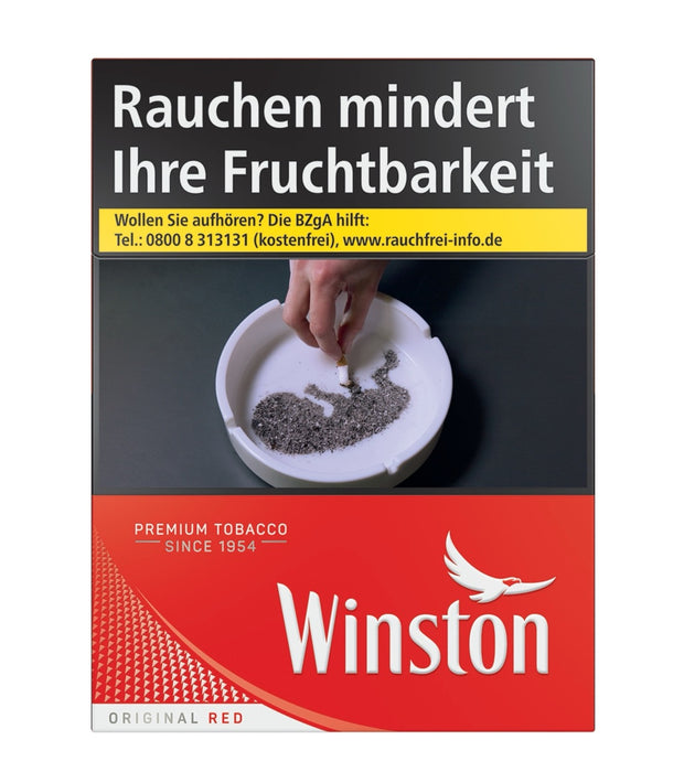 Winston Red Zigarettenschachtel, 26 Stück, klassisch rot, frontal fotografiert