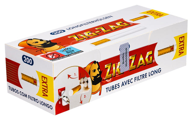 Zig-Zag Extra Filterhülsen 200er Packung mit langem Filter im Dispenser-Karton