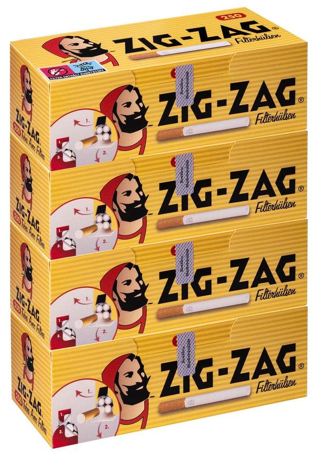 Zig-Zag 4x250 Filterhülsen Sparpaket, vier Dispenserboxen für Zigarettenstopfer