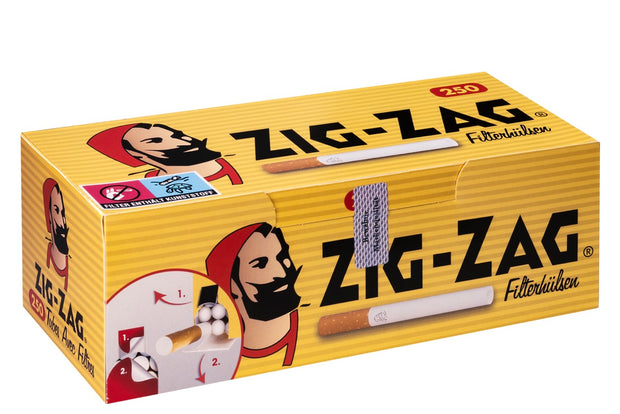 Zig-Zag Filterhülsen 250er Packung, geschmacksneutrale Hülsen im Dispenser-Karton