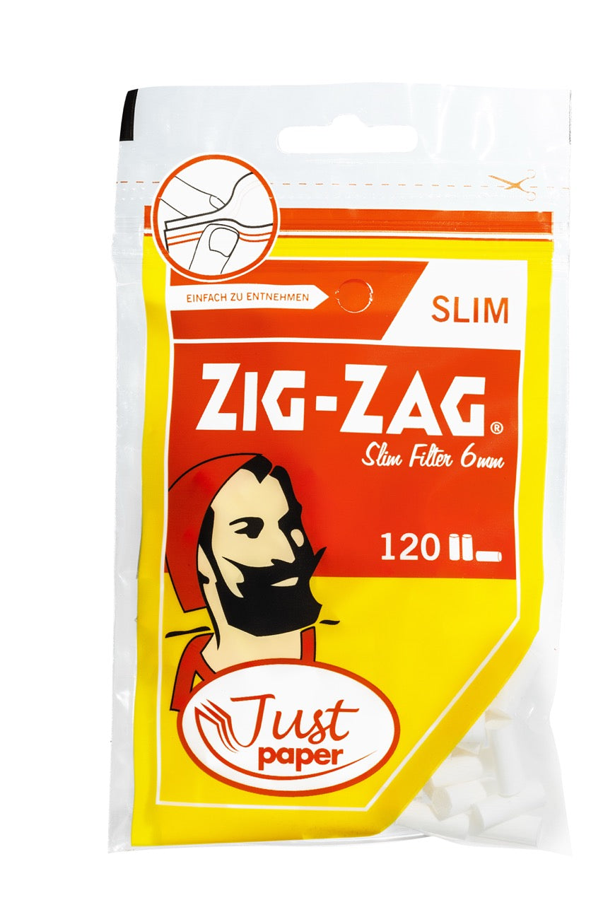 Zig-Zag Just Paper Slim Filter 6mm, 120er Beutel, plastikfreie Filter im wiederverschließbaren Beutel, nachhaltig