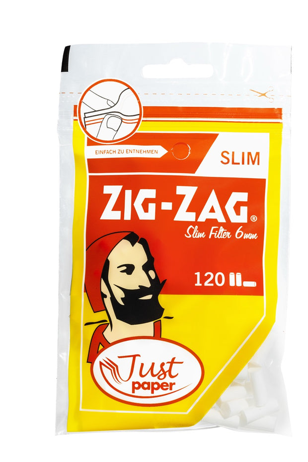 Zig-Zag Just Paper Slim Filter 6mm, 120er Beutel, plastikfreie Filter im wiederverschließbaren Beutel, nachhaltig