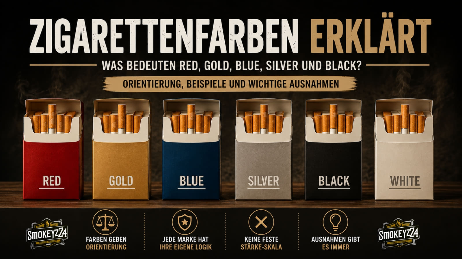 Zigarettenfarben Red, Gold, Blue, Silver und Black einfach erklärt