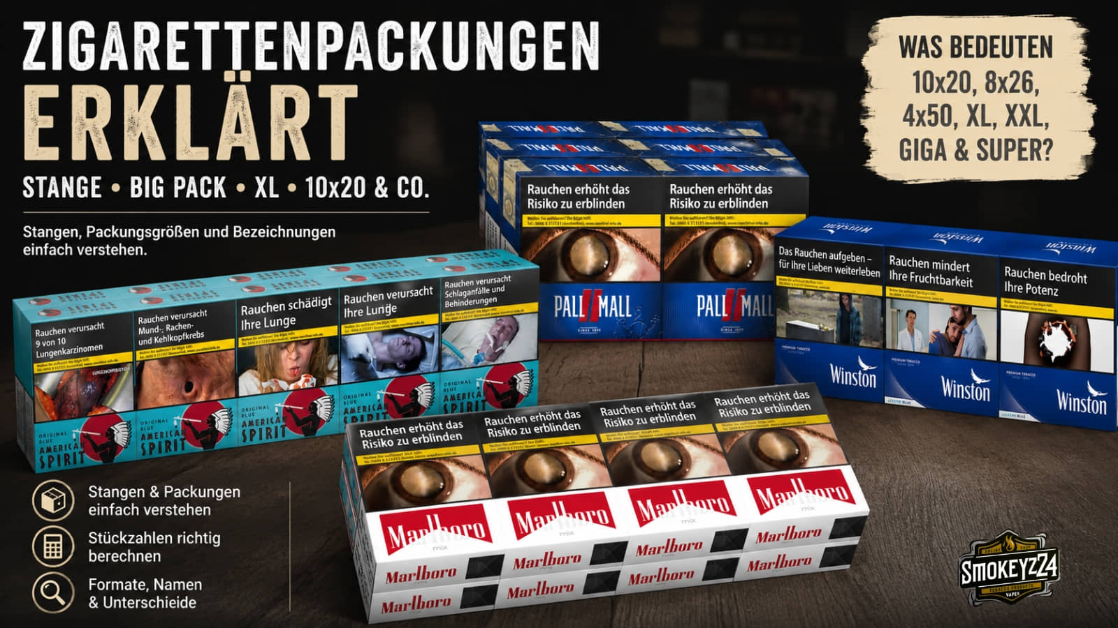 Zigarettenpackungen erklärt mit Stange, Big Pack, XL und Stückzahlen im Überblick