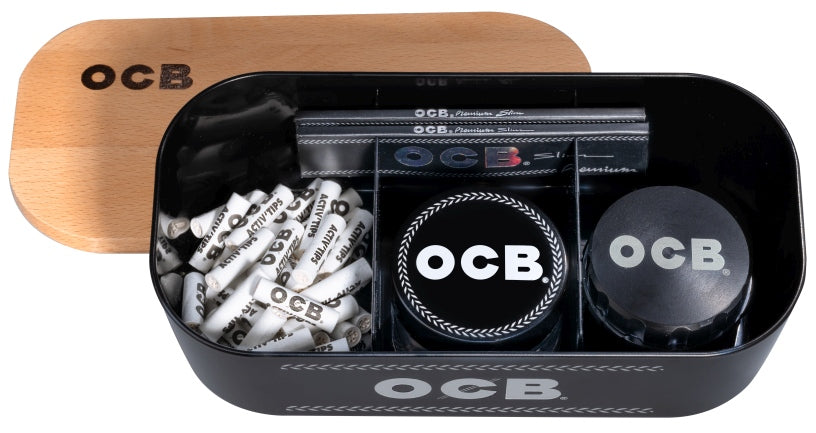OCB Rolling Box gefüllt mit Zubehör – Beispielnutzung, Angebot enthält nur die Box, nicht den abgebildeten Inhalt